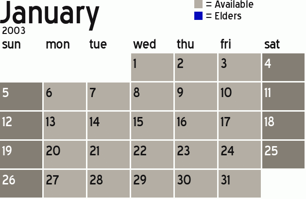 Missionary Dinner Calendar