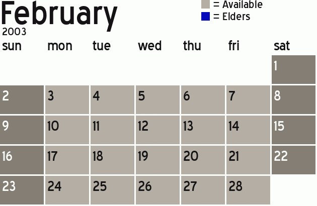 Missionary Dinner Calendar