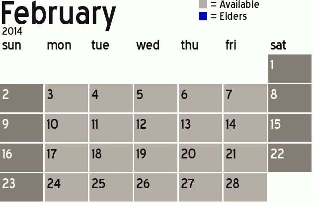 Missionary Dinner Calendar