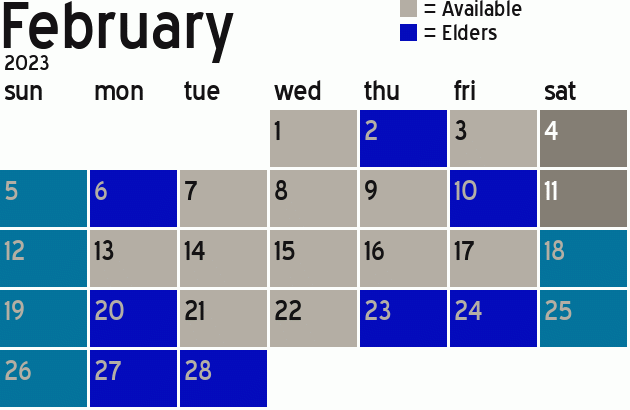 Missionary Dinner Calendar