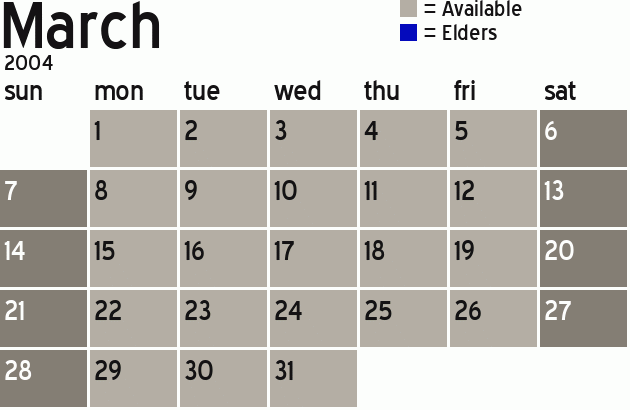 Missionary Dinner Calendar