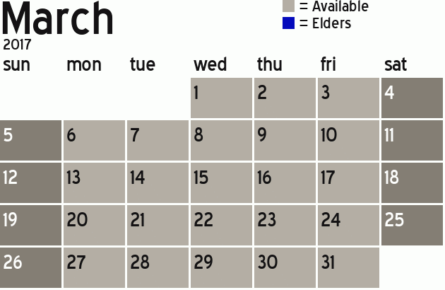 Missionary Dinner Calendar