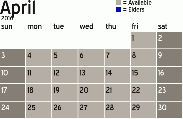Missionary Dinner Calendar