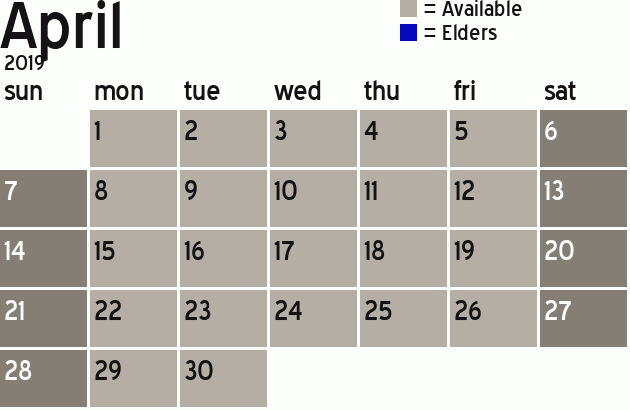 Missionary Dinner Calendar
