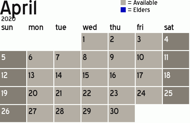 Missionary Dinner Calendar