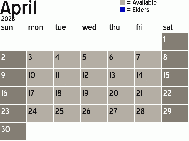 Missionary Dinner Calendar