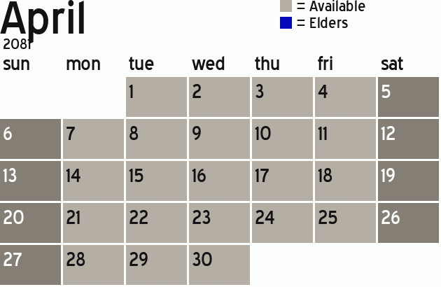 Missionary Dinner Calendar
