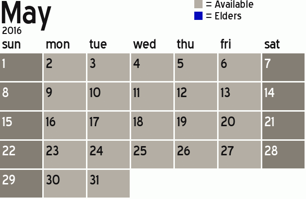 Missionary Dinner Calendar
