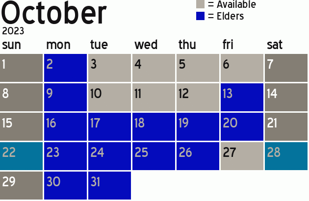 Missionary Dinner Calendar
