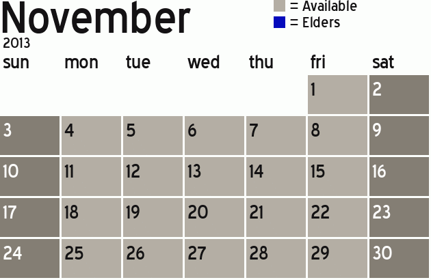Missionary Dinner Calendar