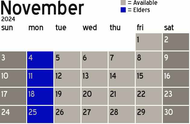 Missionary Dinner Calendar