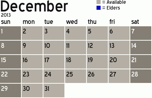 Missionary Dinner Calendar